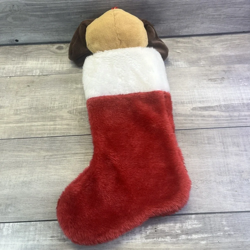 Christmas Stocking Puppy Dog Plush 3D Beagle Basset Hound Vintage